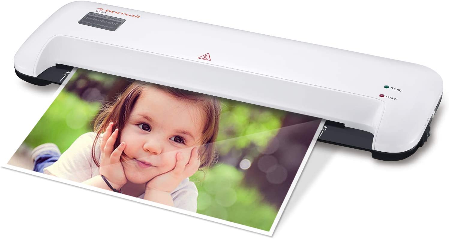  Bonsaii A3 Laminator with Quick 3-Minute Warm-up, 300mm, min Speed with 2 Rollers Both Hot and Cold, Max 330mm(A3 Size) Width for Documents, Photos, Cards with Release Switch, White(L309-A) uk reviews